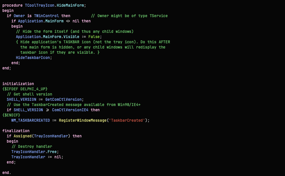 Example of the Pascal syntax highlighting