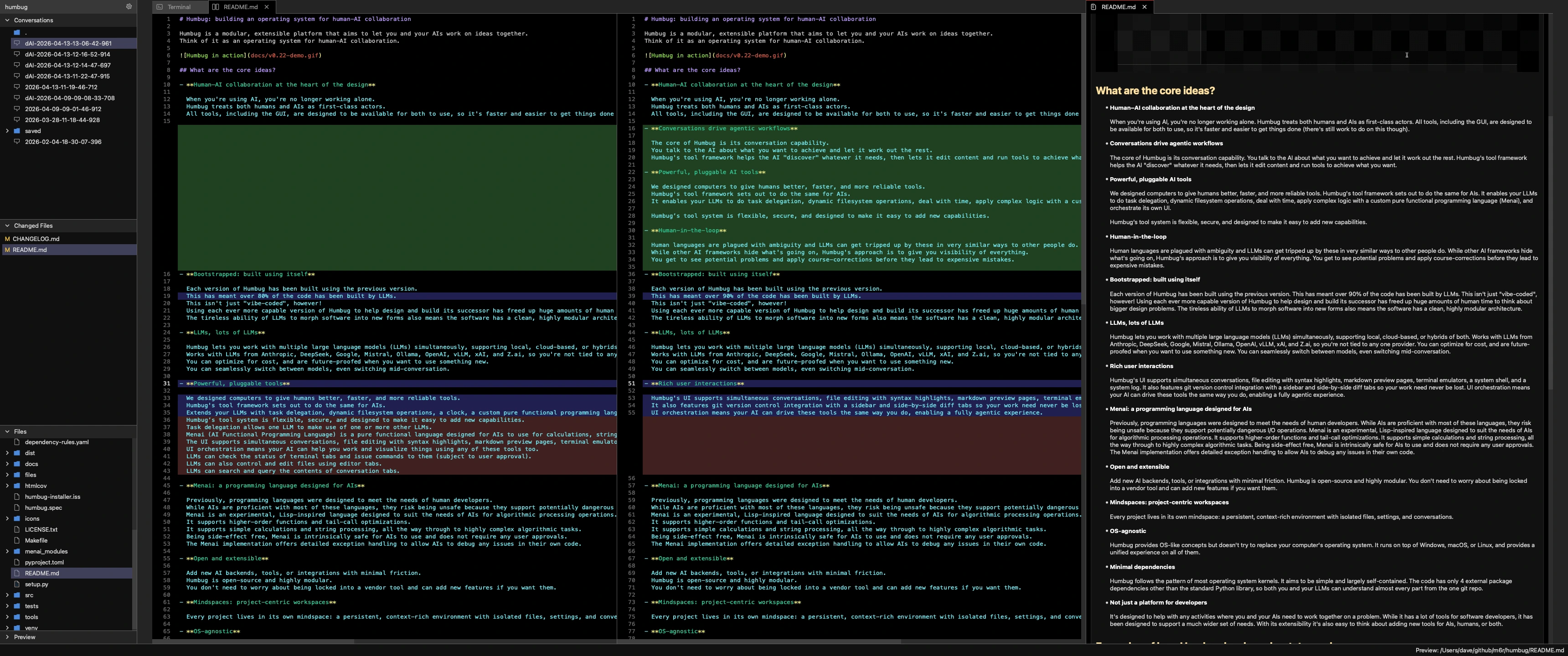 The new diff tab in Humbug v43